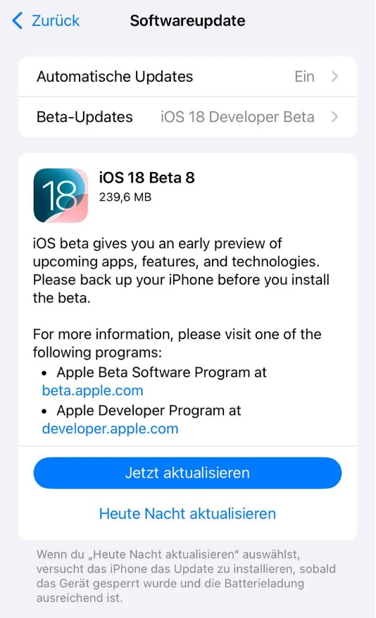 广东苹果手机维修分享苹果 iOS / iPadOS 18 开发者预览版 Beta 8 发布 